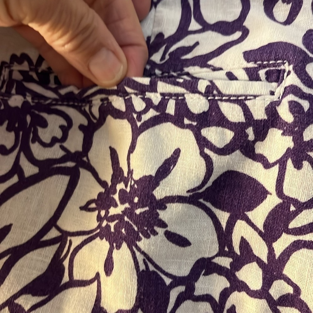 New York & Co. white with purple floral linen blend shorts. Size 12 - Picture 6 of 9